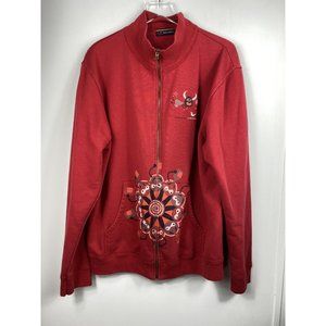 Kukuxumusu Mens XL Red Full Zip Long Sleeve Sweatshirt Fleece Lined Sanfermin